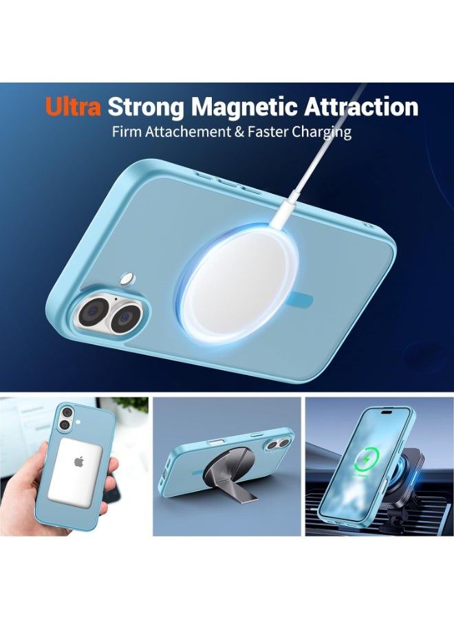 أكاليكس جراب مغناطيسي لهاتف آيفون 16 بلس [مقاوم للصدمات ونحيف] غطاء خلفي صلب شفاف غير لامع مع حماية عالية الجودة | أزرق سماوي - Image 3